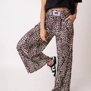WKND Leopard Print Wide Leg Pants - Beige/Black
